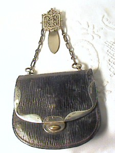 Black leather purse Hallmarked for Birmingham E32