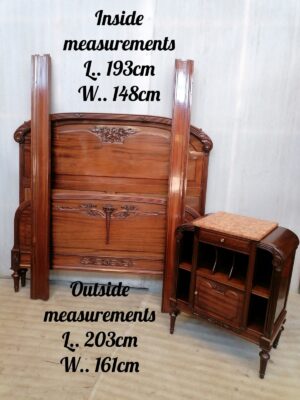 13DG100- Exceptional French Art deco Walnut Queen size bed and nightstand